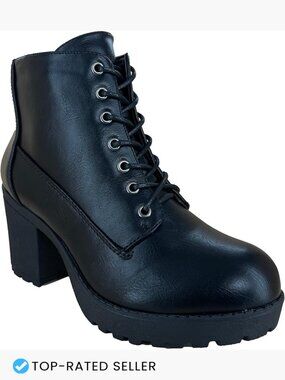 Chunky Heeled Lace Up Ankle Bootie Combat Boot with Platform